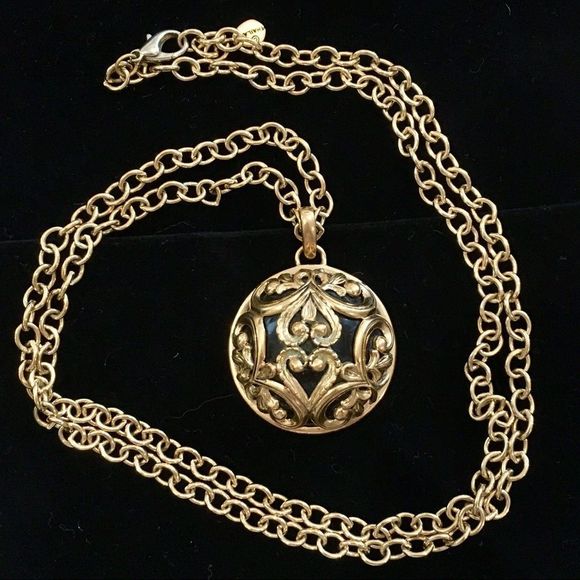 BARSE Bronze and Black Onyx Scroll Filigree Pendant Necklace - Picture 9 of 9